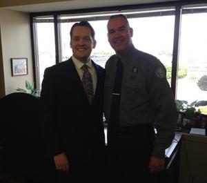 Rep. Ben Frederick, left, and Corrections Officer Ray Sholtz. Frederick invited Sholtz to the Michigan House of Representatives 9/11 Memorial Ceremony today honoring first responders.