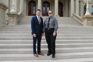 Rep. Tom Barrett, left, and Corrections Officer Lorraine Emery. Barrett invited Emery to the Michigan House of Representatives 9/11 Memorial Ceremony today honoring first responders.